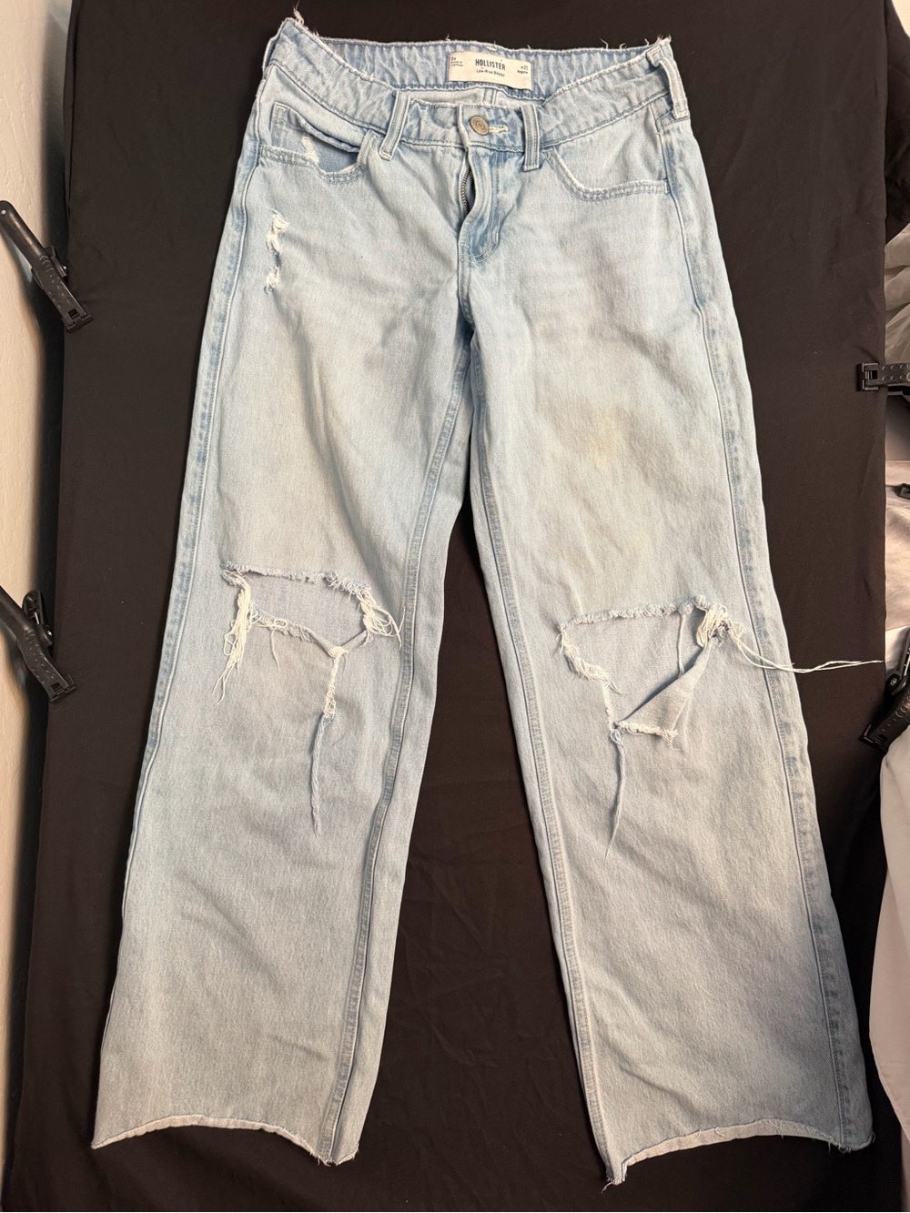 Hollister Light Wash Distressed Low Rise Baggy Boot Cut Jeans